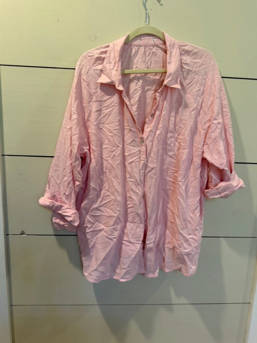 Light Pink Linen Button Up Shirt Women's Plus Size 3X Long Sleeve